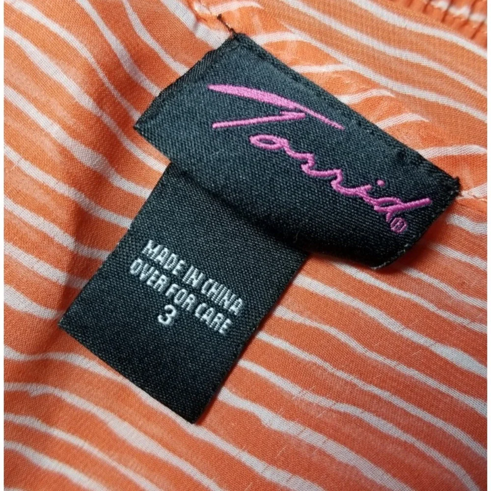 Torrid Plus Sz 3 Orange Semi Sheer Stripe Short Sleeve Blouse Retro Coastal Boho